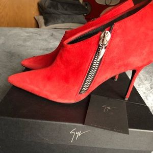 Giuseppe Zanotti Suede Red Ankle Booties